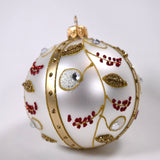 Eleanore julekule, matt hvit med rødt