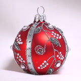 Eleanore julekule, rød m sølv, liten