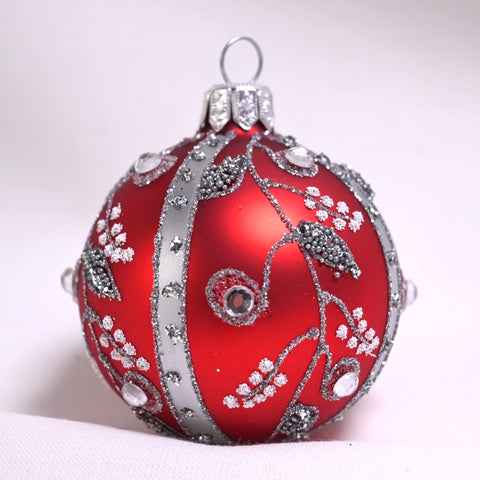 Eleanore julekule, rød m sølv, liten